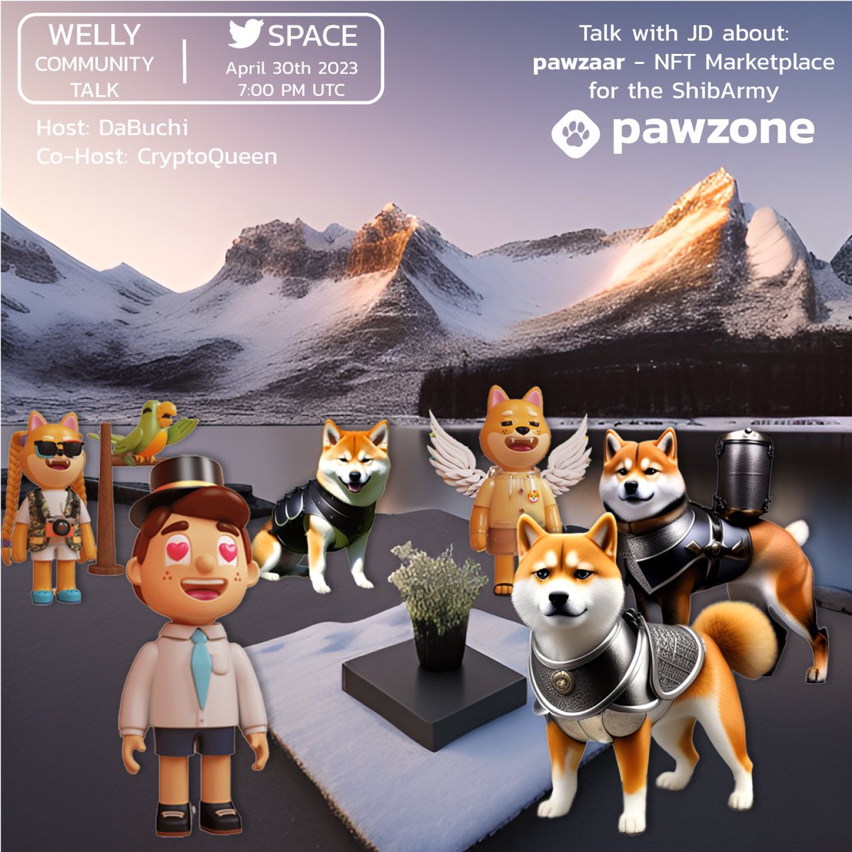 Queen1Crypto's tweet photo. Join us for an awesome @wellyfriends Space this Sunday at 2 pm CDT with two community frens! 🍔❤️@PawZoneOfficial @tfw_nft #ShibArmy 
https://t.co/QIts4UJ6ZM https://t.co/f25pGsfpjT