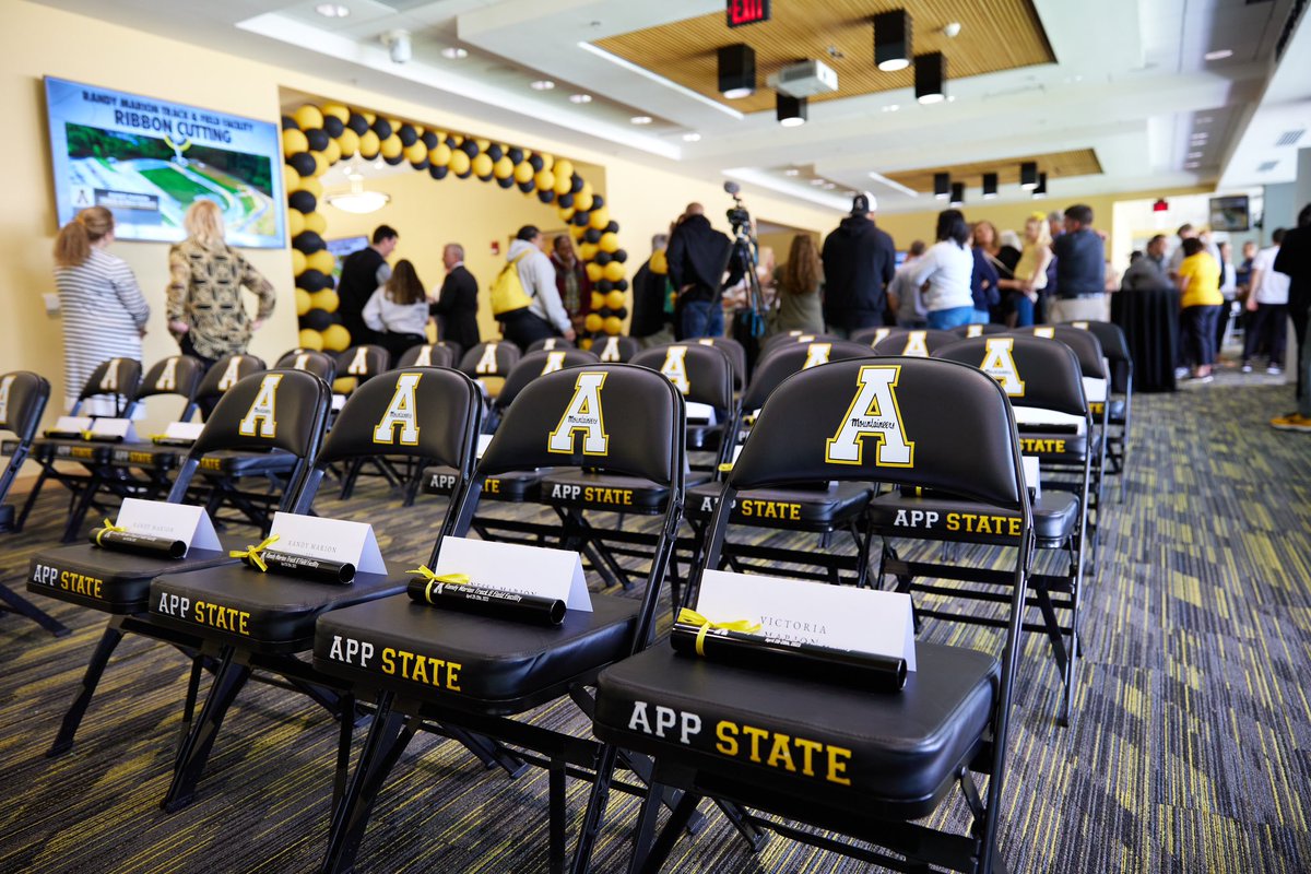 AppTF_XC's tweet photo. It’s a great day to be a Mountaineer! 

We celebrated the ribbon cutting of the Randy Marion Track &amp; Field Facility despite forecasted severe weather. 

#GoApp #AppStateOpen https://t.co/TYDaQgkvbC