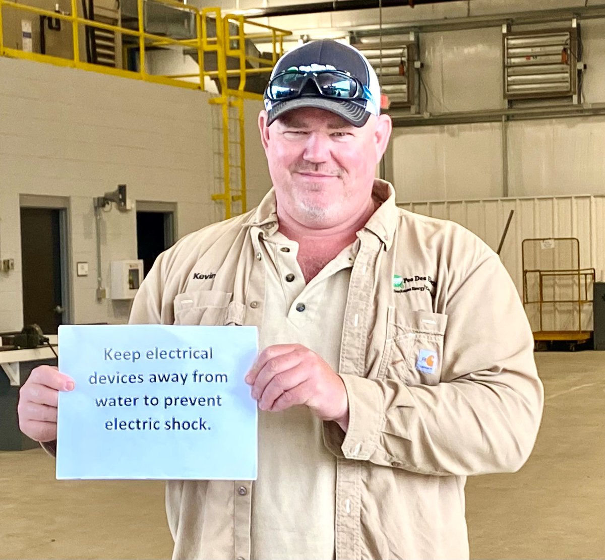 For today's electrical safety tip, Pee Dee's lineman, Kevin Smith, reminds us to keep our electrical devices away from water to prevent electric shock. #ElectricalSafetyMonth #PoweringABrighterFuture #SafetyAtPeeDee