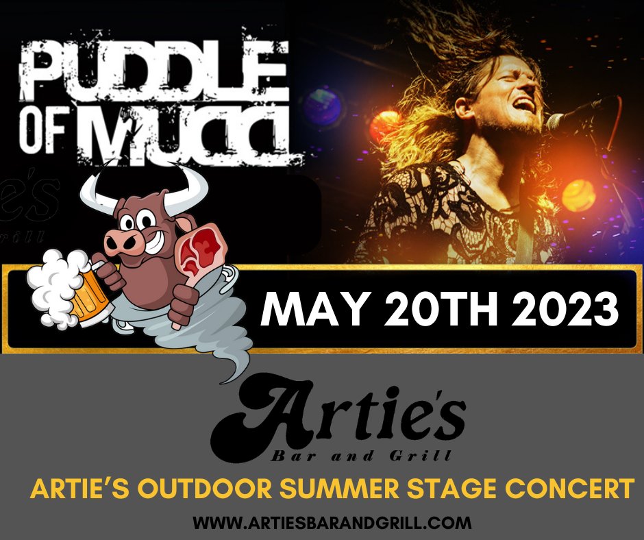 Puddle of Mudd Concert @ Artie’s Outdoor Summer Stage Concert, Frenchtown, NJ. May 20th, 2023, TICKETS ARE NOW ON SALE!!! SEE YOU SOON!

TICKET LINK: ticketweb.com/event/puddle-o…