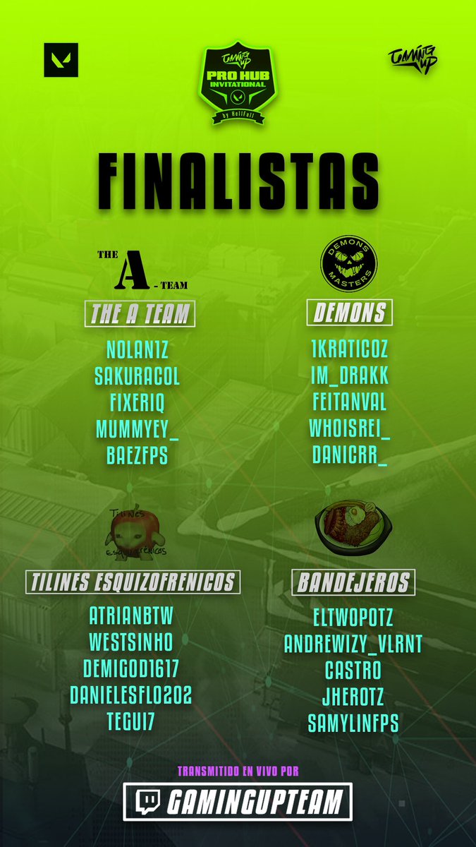 teamgamingup's tweet photo. Estos son los equipos finalistas para el #ProHub PLAYOFFS 😎
Recuerda que puedes ver el stream en https://t.co/bOwItMLmTq 🔥 https://t.co/imiimntb15
