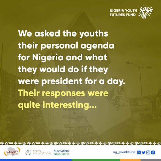 We asked the youths their personal agenda for Nigeria and their responses are quite interesting.
It's not a time to be bitter but a time to speak up and demand #TheNigeriaWeWant
#NYFF #LEAPAfrica #Nigeria #NigerianYouth