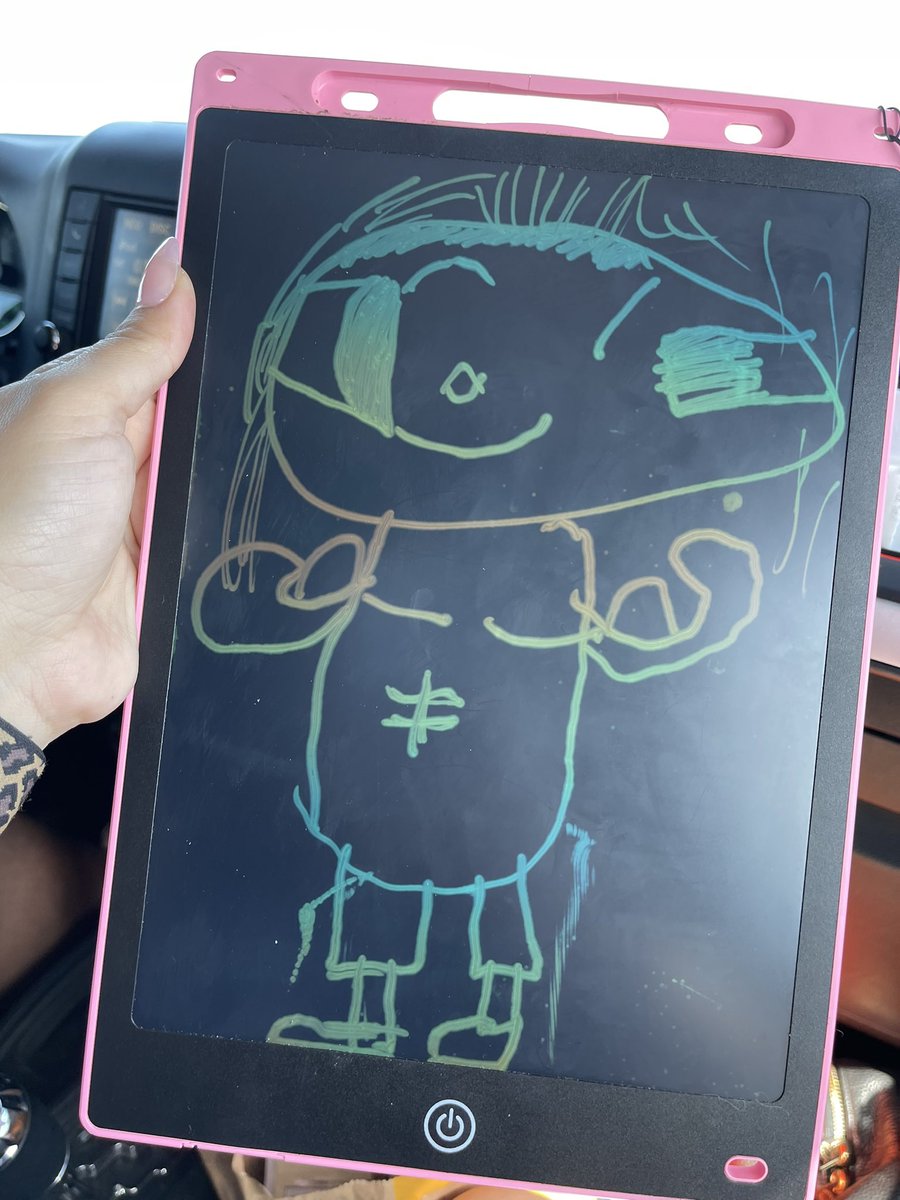 eCakesDiva's tweet photo. When your 7 year old daughter draws her favorite person on your road trip… that’s you @sanbenito! She sings at the top of lungs for every song that comes on! https://t.co/akA2lEsqrB