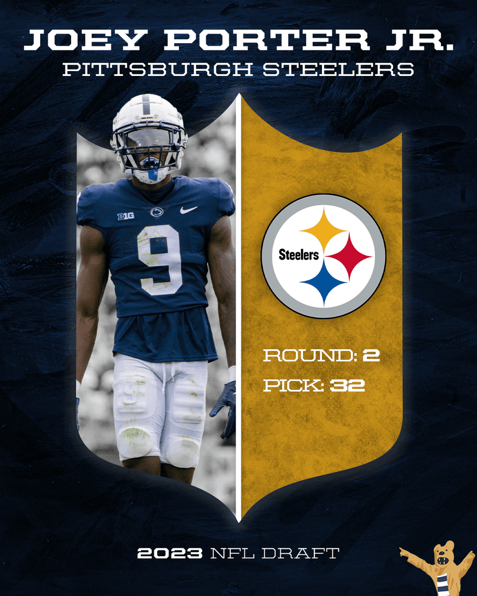 OnwardState's tweet photo. With the No. 32 overall pick in the 2023 NFL Draft, the Pittsburgh Steelers select...Joey Porter Jr.! https://t.co/rlGdRMXAPr