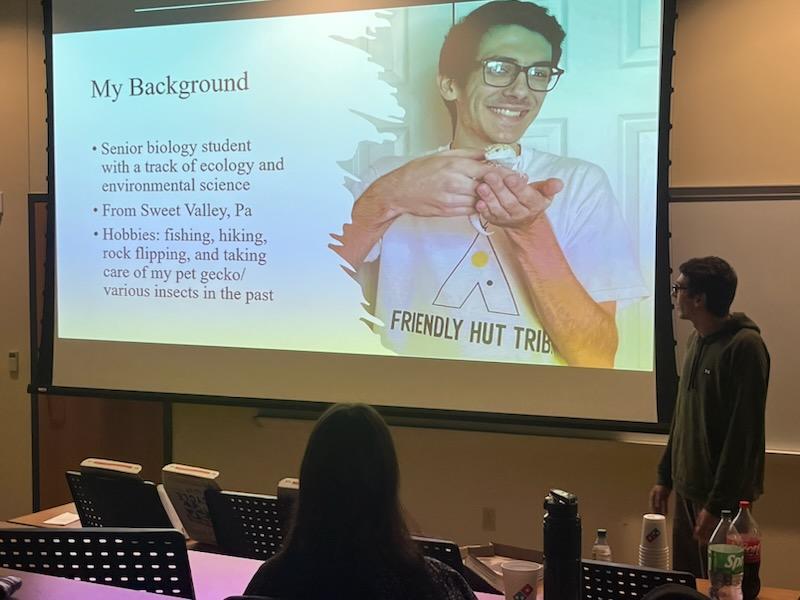LHU_Biology's tweet photo. Congratulations to our two biology majors (and other non biology students) who completed their Environmental Studies minor by presenting their research in the Capstone seminar today. Jeffrey Kolowski and Morgan Marchakitus with advisers Dr. Seiler and Dr. Spooner. @LockHavenUniv https://t.co/teUTz6t2gc