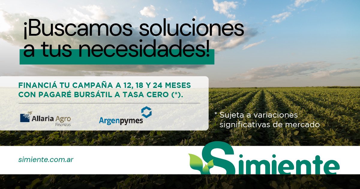 SimienteSa's tweet photo. 👉 Contactate con nuestro equipo para conocer más sobre la financiación que brindamos!
En #Simiente buscamos soluciones a tus necesidades 💪 https://t.co/x9zSpxbmdv