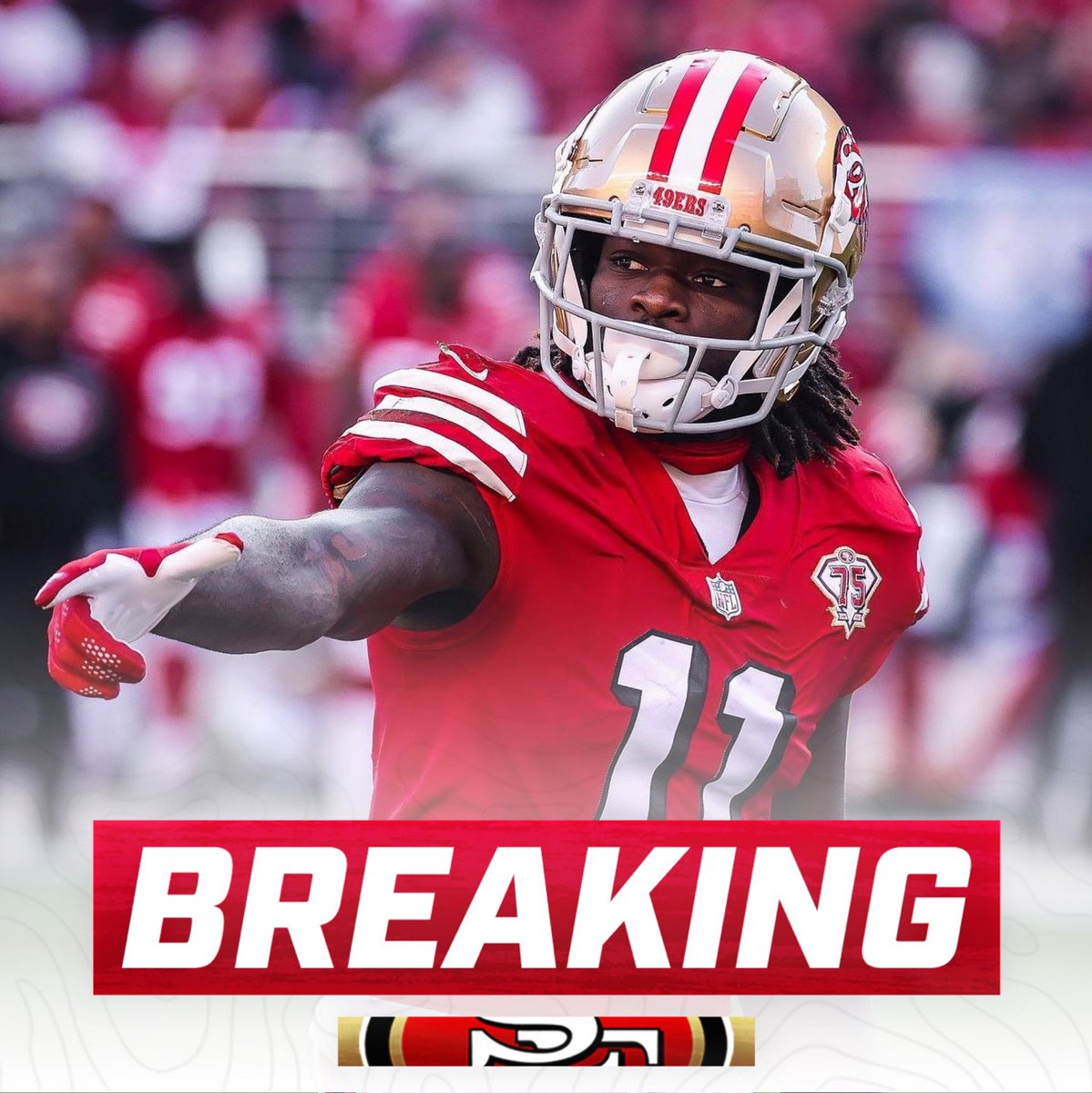 OurSf49ers's tweet photo. The #49ers have picked up the fifth-year option on WR Brandon Aiyuk, locking him in for 2024 at $14.124 fully-guaranteed, per @RapSheet https://t.co/KYLAF8992q