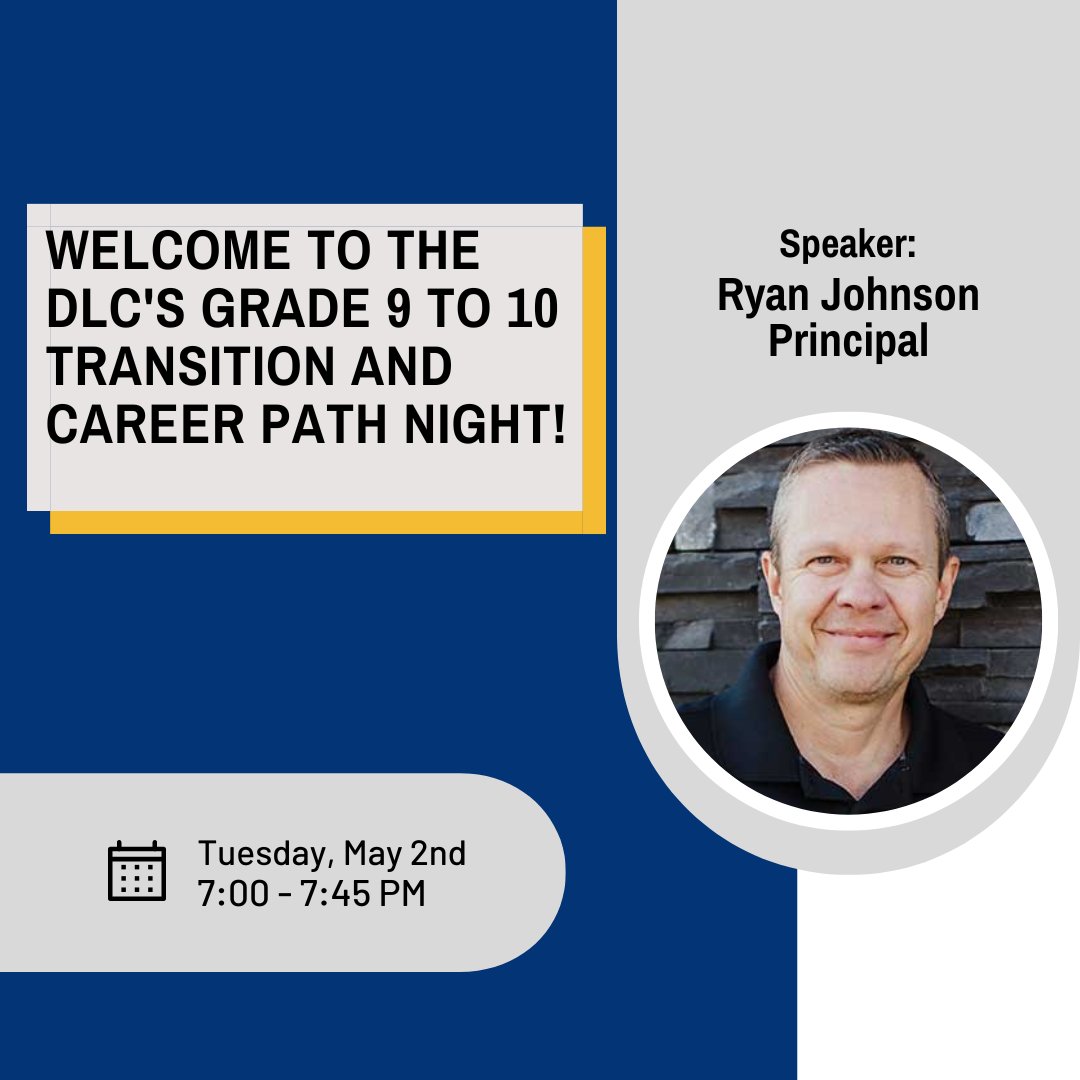 Grade 9 students and parents - Save The Date!!  

The DLC will be going live to review the transition from Grade 9 to Grade 10 on May 2nd at 7:00 pm