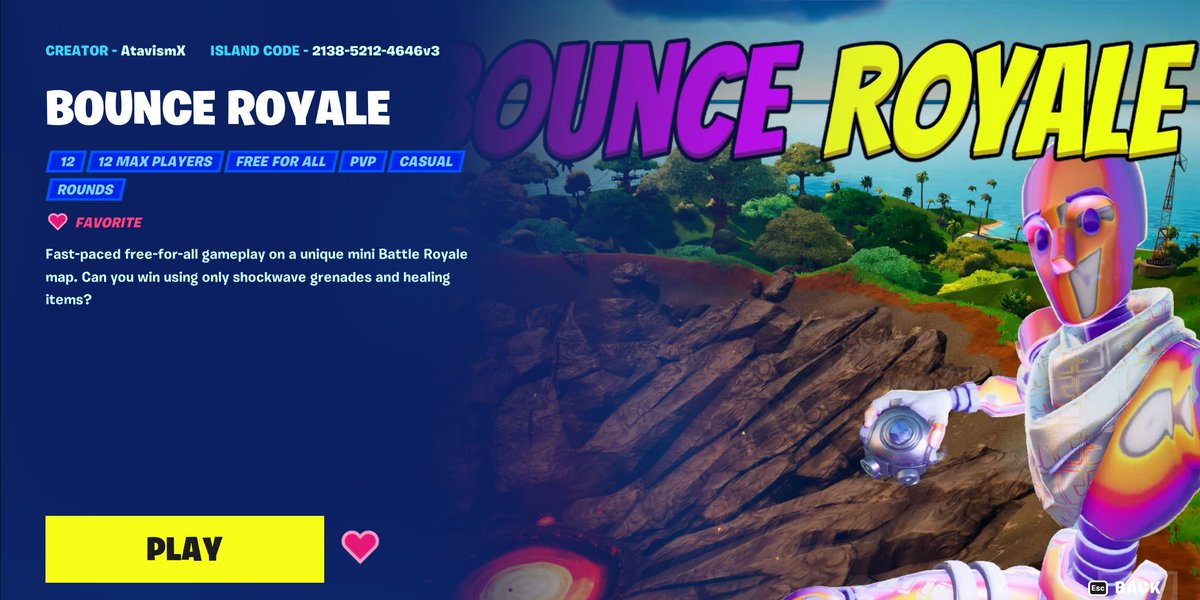 MapLadGames's tweet photo. My first UEFN Island is live! Bounce Royale. Island Code: 2138-5212-4646 https://t.co/LxI50nESnr
