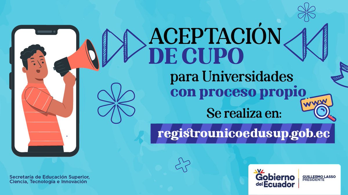 EduSuperiorEc's tweet photo. ¿Rendiste tu evaluación en una Universidad con proceso de admisión propio?

👉 Si obtuviste un cupo matricúlate en la institución seleccionada.
👉 Si no lo obtuviste, ingresa nuevamente a la plataforma para verificar si un cupo no aceptado por otro aspirante te fue adjudicado. https://t.co/GaUXn4BKhp