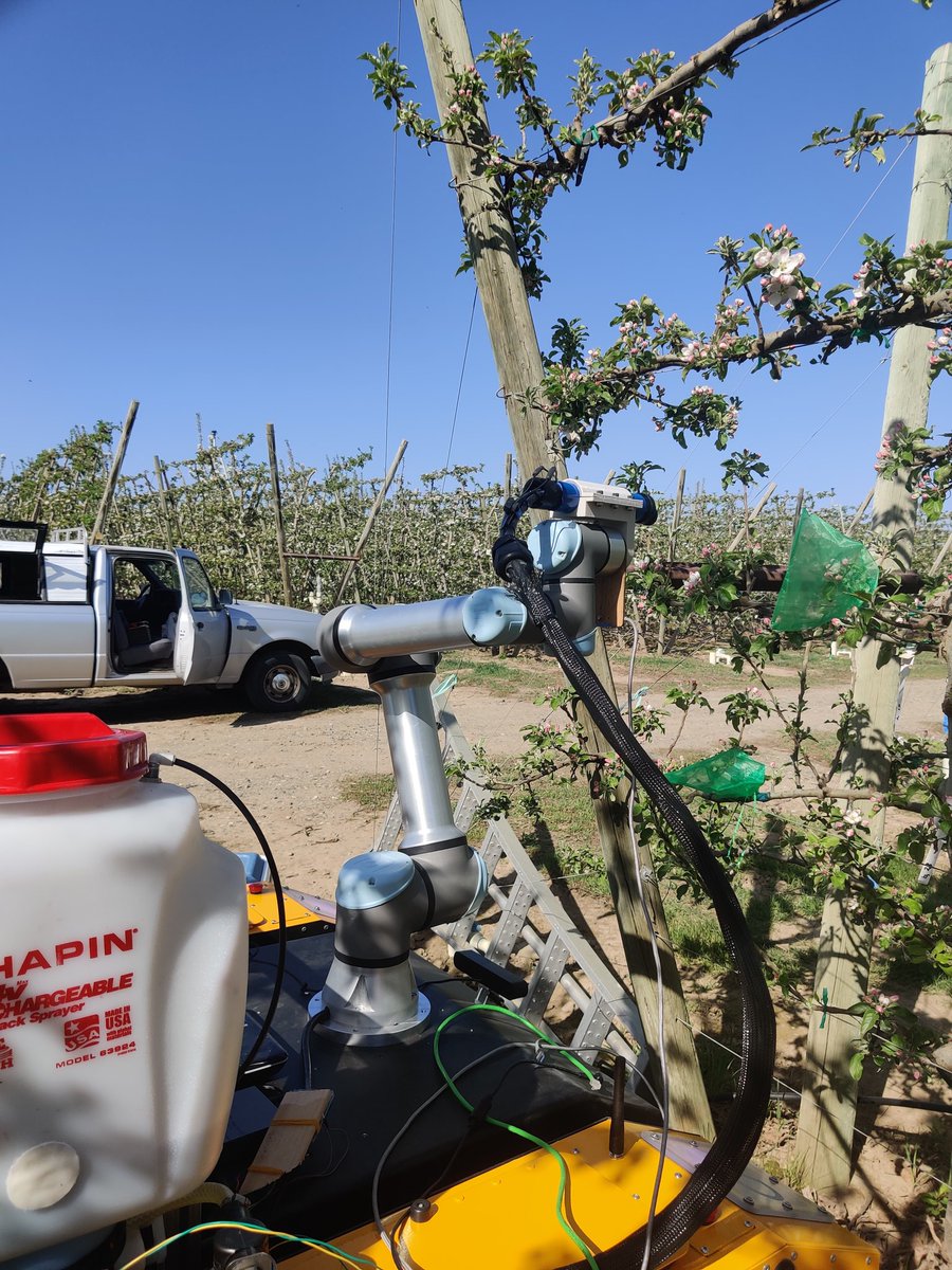 We (@RanjanS81364188 <a href="/KarkeeManoj/">Manoj Karkee</a>) working on early seasons robot pollination here at WSU CPAAS <a href="/WazzuCpaas/">WSU CPAAS</a>