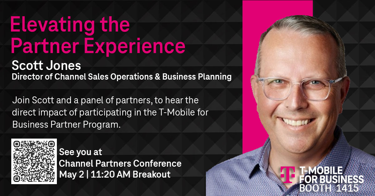 BrandieBoaz's tweet photo. Join #TMOPartnerProgram Director of Channel Sales Ops, Scott Jones, at the Elevating the Partner Experience panel at #CPEXPO on Tuesday, May 2, at 11:20 am PT! Register here > https://t.co/FJhxpDR1JJ
#TMobileforBusiness | #ChannelPartners | #PartnerProgram https://t.co/PNI8tdyo3M