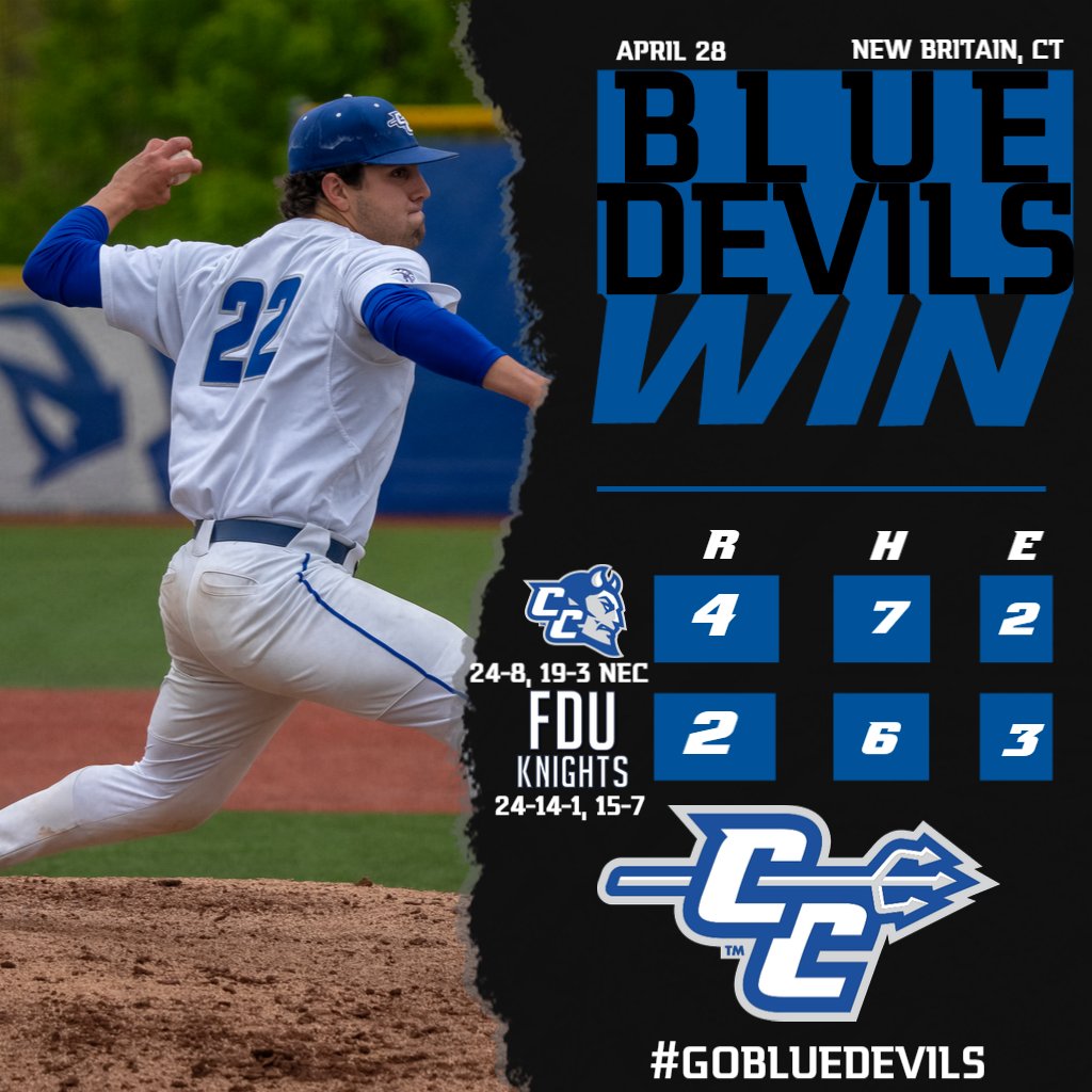 CCSUBlueDevils's tweet photo. โพ๏ธ๐๐๐ก๐๐ ๐ฆ๐๐ข๐ฅ๐โพ๏ธ
@ccsubaseball 4, FDU 2
๐น Niman: W (8-1), 7.0 IP, 1 ER, 7 K, 1 BB
๐น Nicol: 2 hits, threw out 2 attempted base stealers
๐น Teams are set to play Saturday at 1pm
๐ฐ https://t.co/k7TkYHUcvb
๐ https://t.co/K9RrjXfqOC
#GoBlueDevils | #NECbaseball https://t.co/RjKnETvVHq