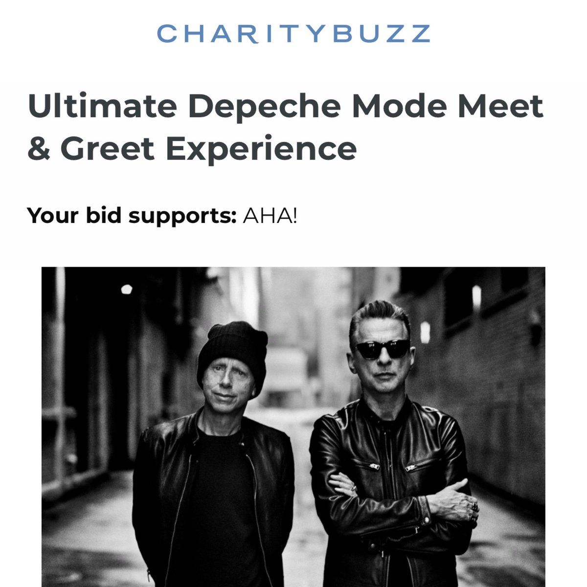 Depeche Mode (@depechemode) on Twitter photo CharityBuzz and Depeche Mode present the ultimate meet & greet experience, supporting AHA!
Bid now to win a meet & greet with the band, a signed guitar, a signed copy of Memento Mori and a Memento Mori merch bundle. Full details here: 
charitybuzz.com/catalog_items/… CharityBuzz and Depeche Mode present the ultimate meet & greet experience, supporting AHA!
Bid now to win a meet & greet with the band, a signed guitar, a signed copy of Memento Mori and a Memento Mori merch bundle. Full details here: 
charitybuzz.com/catalog_items/…