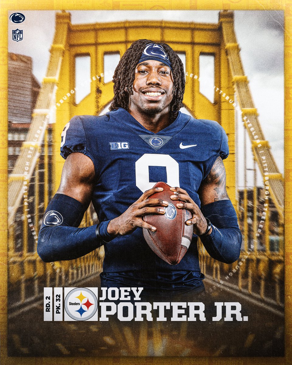 Penn State Football (@pennstatefball) on Twitter photo Destined for Pittsburgh.
<a href="/JoeyPorterJr/">Joey Porter Jr.</a> is heading to the @Steelers! 😤
#WeAre | #NFLDraft Destined for Pittsburgh.
<a href="/JoeyPorterJr/">Joey Porter Jr.</a> is heading to the @Steelers! 😤
#WeAre | #NFLDraft