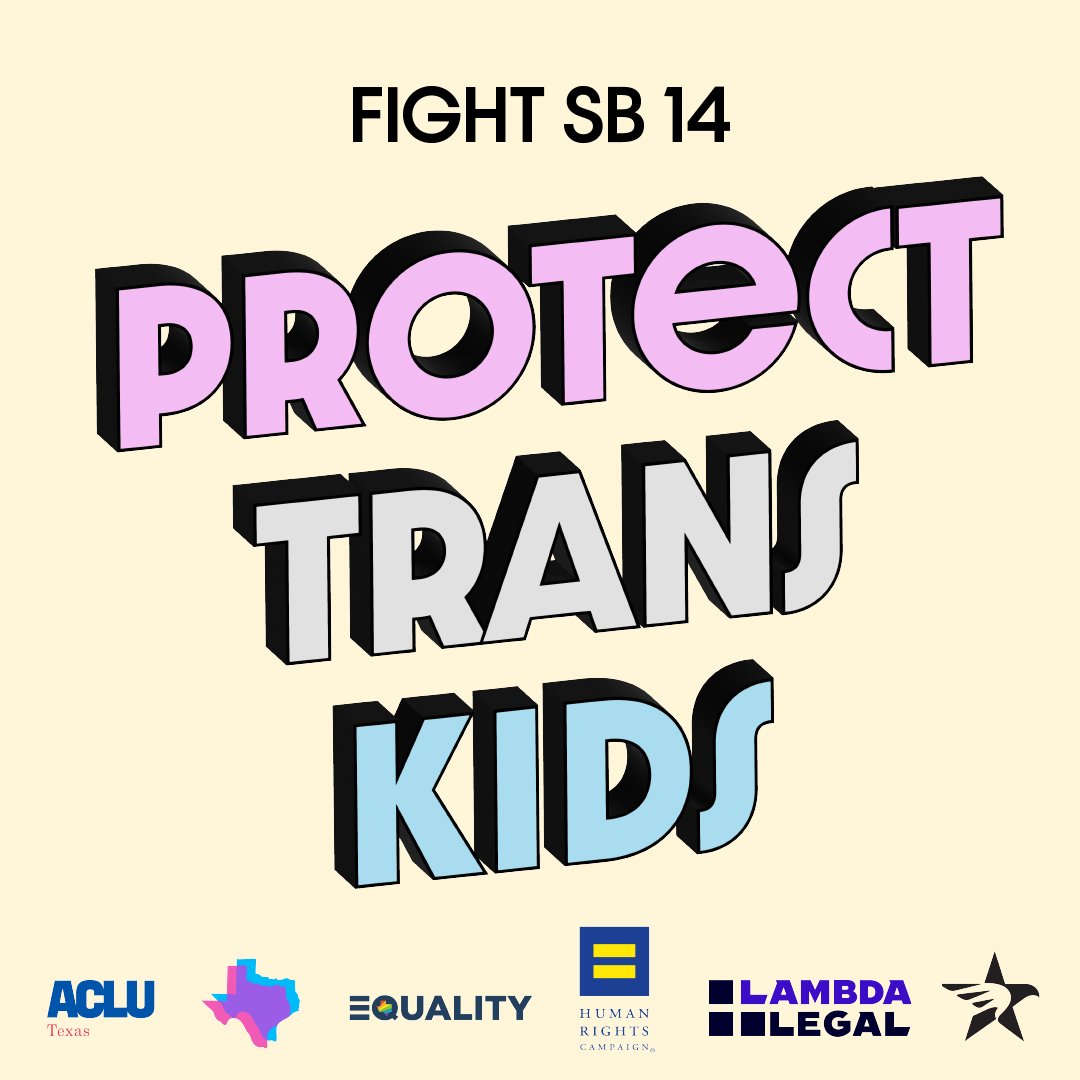 🚨 #TXLege Urgent Action Alert!

ℹ SB 14, which would ban health care for trans youth in Texas, is scheduled for a hearing on Tuesday, May 2! 

#LGBTQ #LGBTQRights #TransTexas