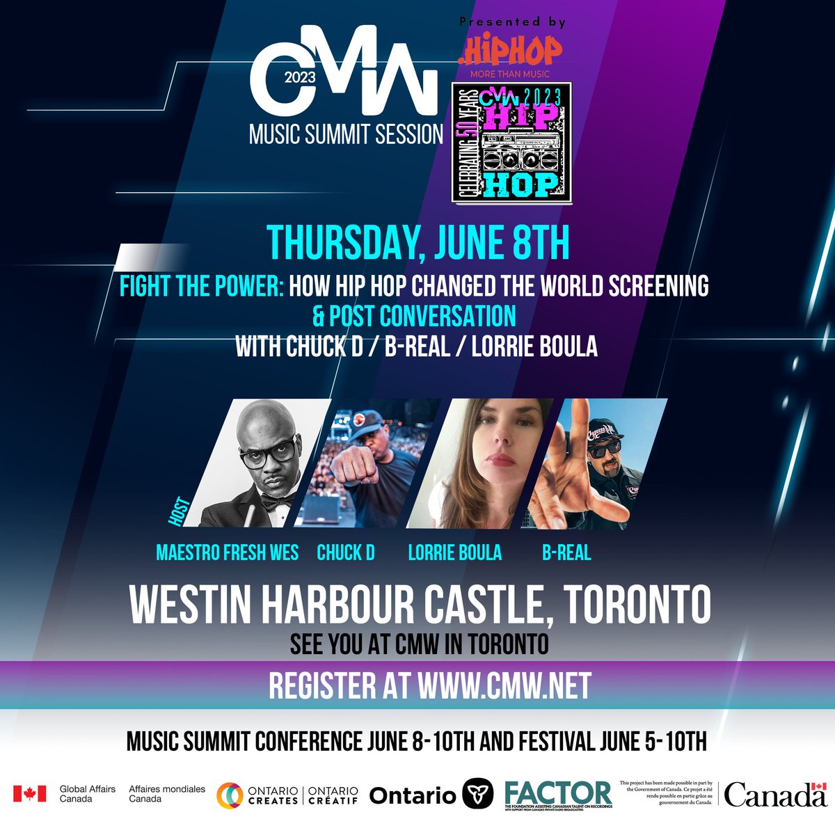 departurefest's tweet photo. 🚨JUST ANNOUNCED🚨

June 8th, Chuck D returns to CMW to celebrate 50 years of hip hop 🙌

Starting at 1pm ET w/ back to back sessions hosted by  Maestro Fresh Wes! Don't miss the screening of Chuck D's docuseries and in-depth convo w/ Lorrie Boula and rapper B-Real! https://t.co/3ZfaeboPwH