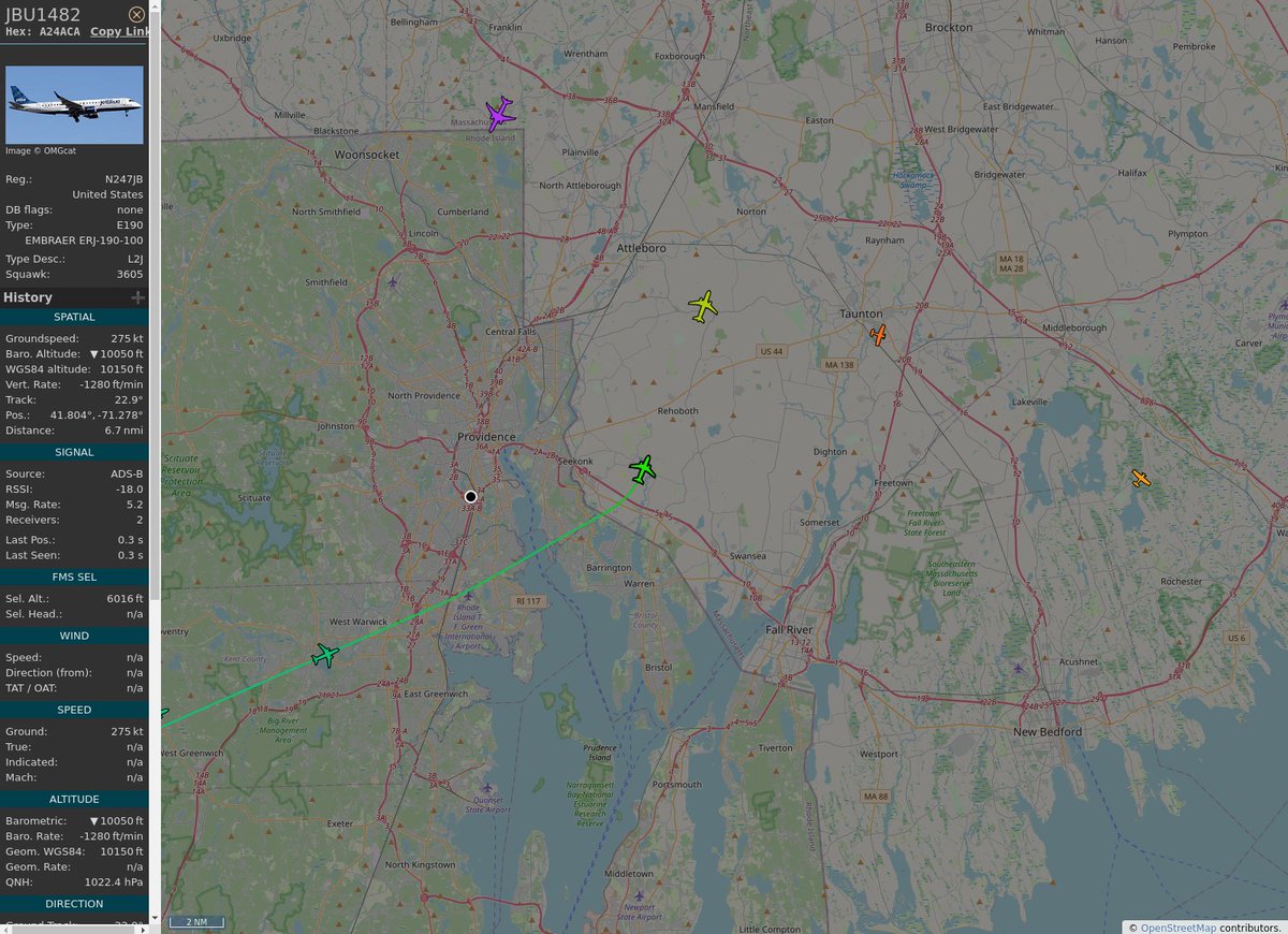 RI_Aircraft's tweet image. #KBOS / #KPVD - #JBU1482 (ERJ 190-100 IGW E190) JetBlue Airways @ 10750 ft and 24.1° frm hrzn, heading NE @ 19:31:53 - globe.adsb.lol/?icao=A24ACA #adsb #AnyFlightTracker #rtmladsb #Boston