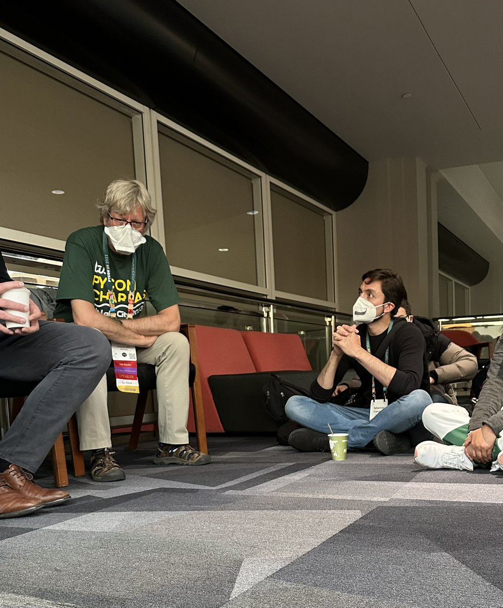 tiangolo's tweet photo. An amazing experience at #PyConUS2023, this improvised open space, talking @FastAPI, @pydantic, and type hints with Guido, the creator of Python, for 1+ hour 🤩🐍
Even more after @samuelcolvin, @carljm (and other 10-20) joined 😎
All because @1st1 forced him to meet me 😅 https://t.co/5XamZfN2jh
