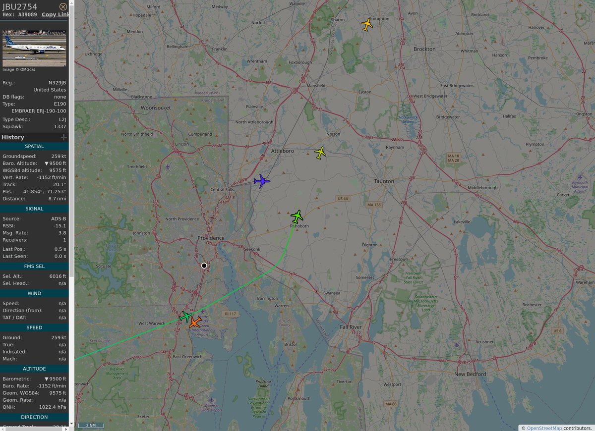 RI_Aircraft's tweet image. #KBOS / #KPVD - #JBU2754 (ERJ 190-100 IGW E190) JetBlue Airways @ 10750 ft and 28.1° frm hrzn, heading NE @ 19:35:18 - globe.adsb.lol/?icao=A39089 #adsb #AnyFlightTracker #rtmladsb #Boston