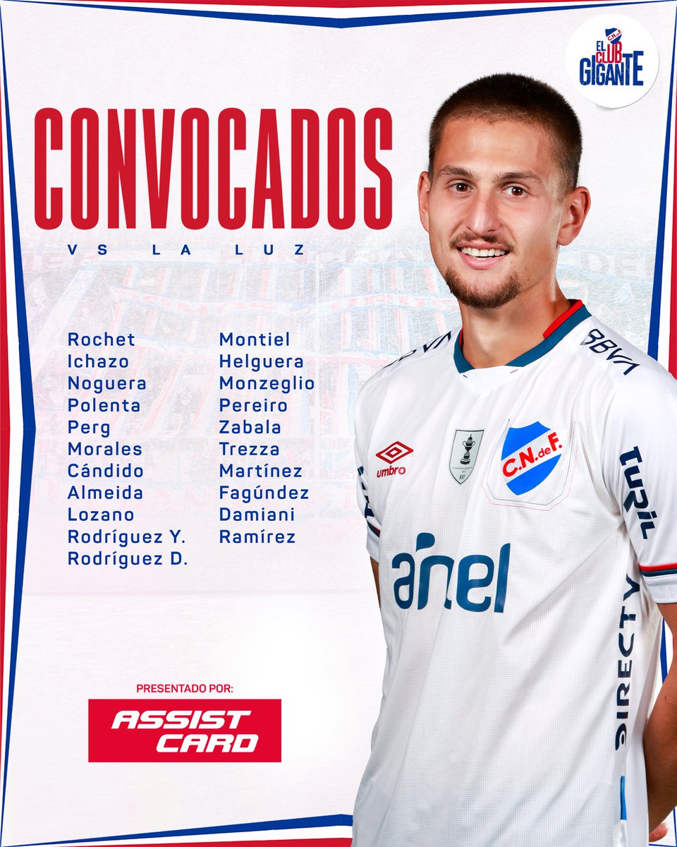 Nacional's tweet photo. Estos son los jugadores convocados por Álvaro Gutiérrez para el partido de mañana 🆚 La Luz en el Gran Parque Central 🏟️

#ElClubGigante 🔵⚪️🔴 https://t.co/V67YKme5qm