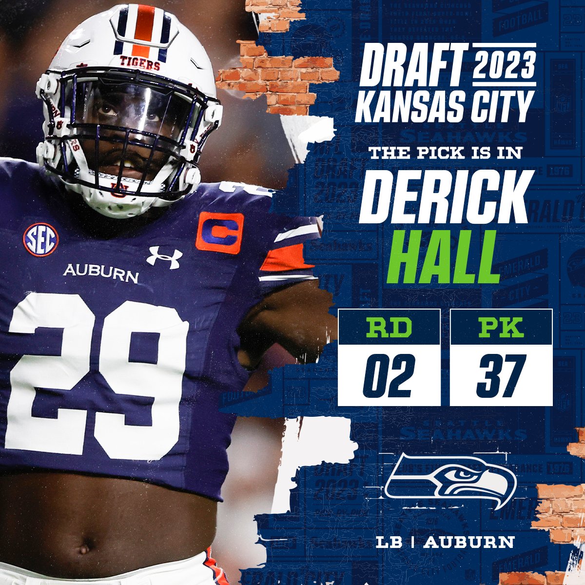 With the No. 37 overall pick in the 2023 @NFLDraft, the @Seahawks select Derick Hall! 📺: 2023 #NFLDraft on NFLN/ESPN/ABC 📱: Stream on NFL+ bit.ly/3Nk9PrV