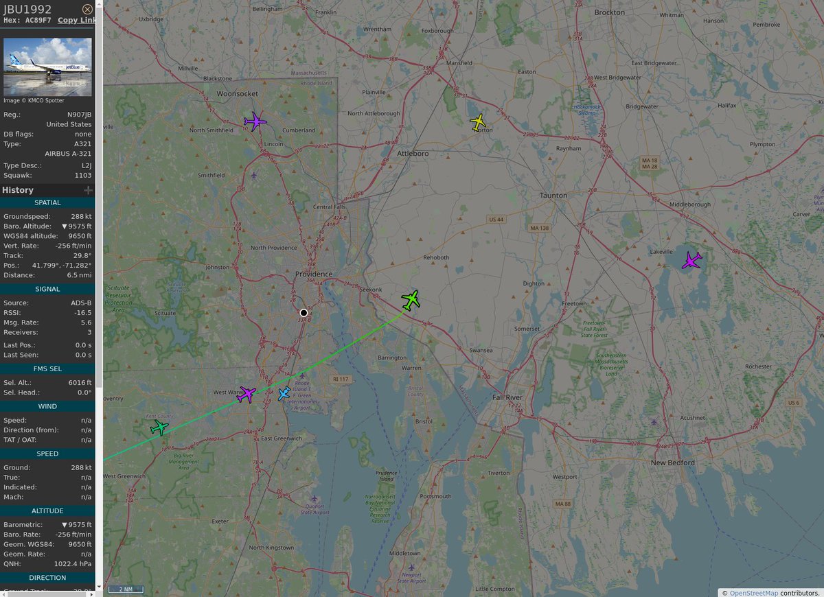 RI_Aircraft's tweet image. #KBOS / #KPVD - #JBU1992 (A321-231 A321) JetBlue Airways @ 10250 ft and 28.9° frm hrzn, heading NE @ 19:41:09 - globe.adsb.lol/?icao=AC89F7 #adsb #AnyFlightTracker #rtmladsb #Boston