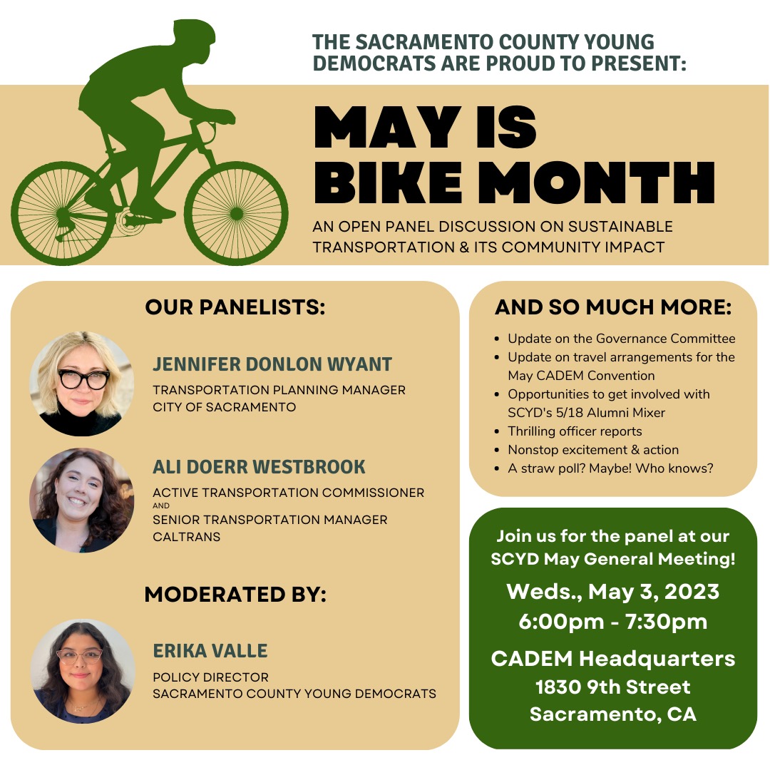 You're invited to join SCYD for our May General Meeting - with special May is Bike Month programming!
Moderated by SCYD Policy Director Erika Valle, join us for a panel discussion on sustainable transportation and community impact featuring special guests ⬇️