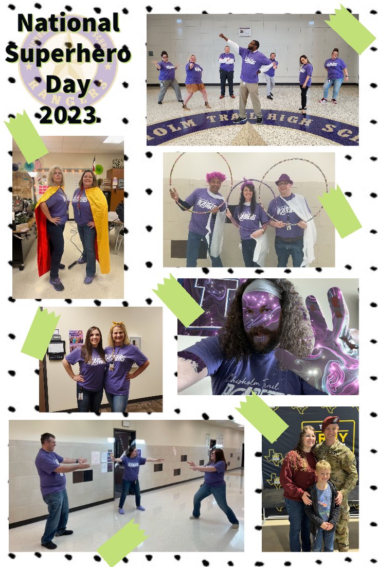 ChisholmTrailHS's tweet photo. Happy National Superhero Day to our super staffulty! 💥 #CTogether #RangersRide https://t.co/d8AjVLu3tl