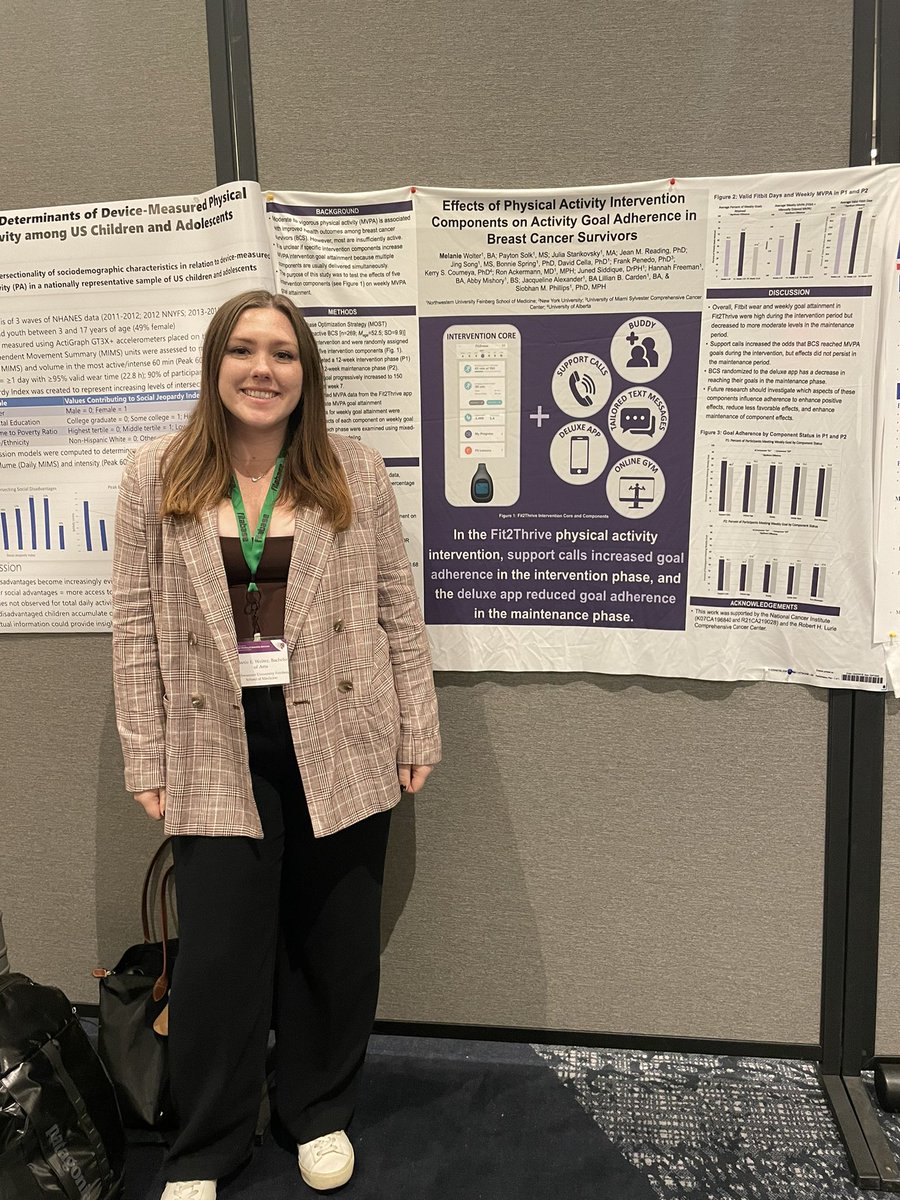 Melanie presenting on the Fit2Thrive intervention “Effects of Physical Activity Intervention Components on Activity Goal Adherence in Breast Cancer Survivors” in the poster session at <a href="/BehavioralMed/">SBM</a> #sbm2023