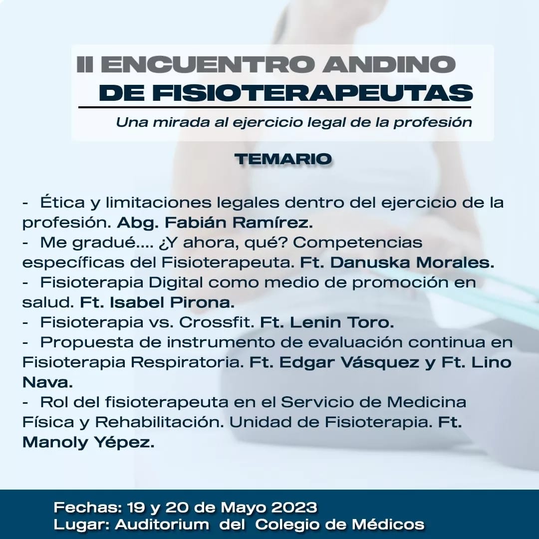 colegioftmerida's tweet photo. #28Abr #ColegioDeFisioterapeutas #Mérida
Invitan al II Encuentro Andino de Fisioterapeutas. 19 y 20 de mayo en el Colegio de Médicos de #Mérida https://t.co/x9mR4Pyssz