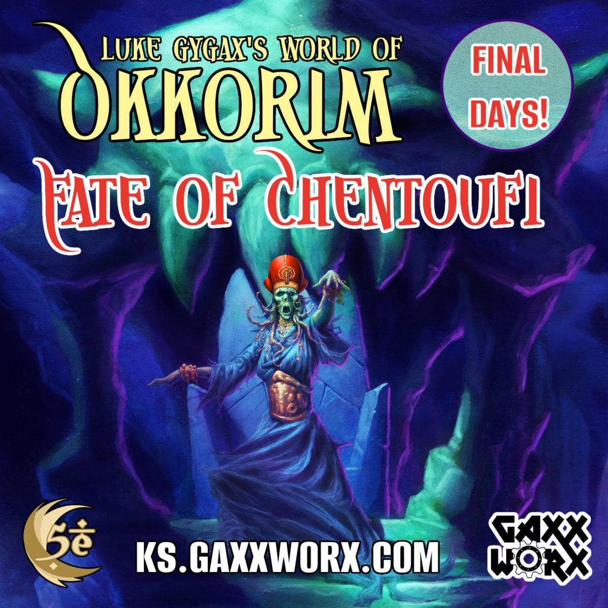 Pelicos crossed you by stealing the Eye of Chentoufi and leaving you deal with the enraged Cultists. Now the leaders of the city expect you to fix this disaster. The Fate of Chentoufi rests in your hands! All 3 scenarios $29! ks.gaxxworx.com #dnd #ttrpg #okkorim #gygax