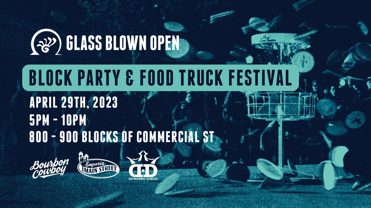 DynamicDiscs's tweet photo. No matter where you end up on the moving day leaderboards, join the fun at the Glass Blown Open Block Party & Food Truck Festival tomorrow, from 5-10 PM, at the 800-900 blocks of Commercial StreetβFREE admission.
#glassblownopen #discgolf #frisbeegolf #visitemporia https://t.co/lvR0l7sNVv