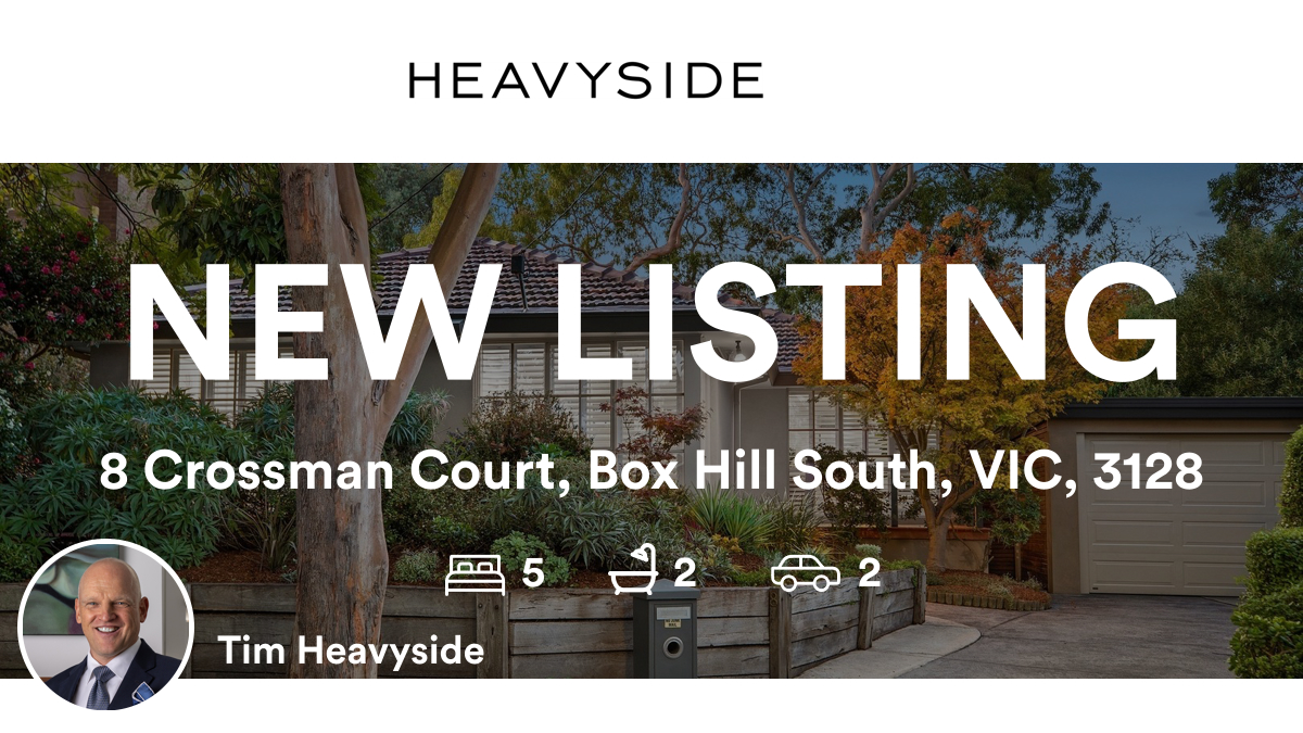 🛌 5 🛀 2 🚘 2
📍 8 Crossman Court, Box Hill South, VIC, 3128

My latest listing on RateMyAgent.

rma.reviews/Kh897fiptEtJ

...
#ratemyagent #realestate #HEAVYSIDE