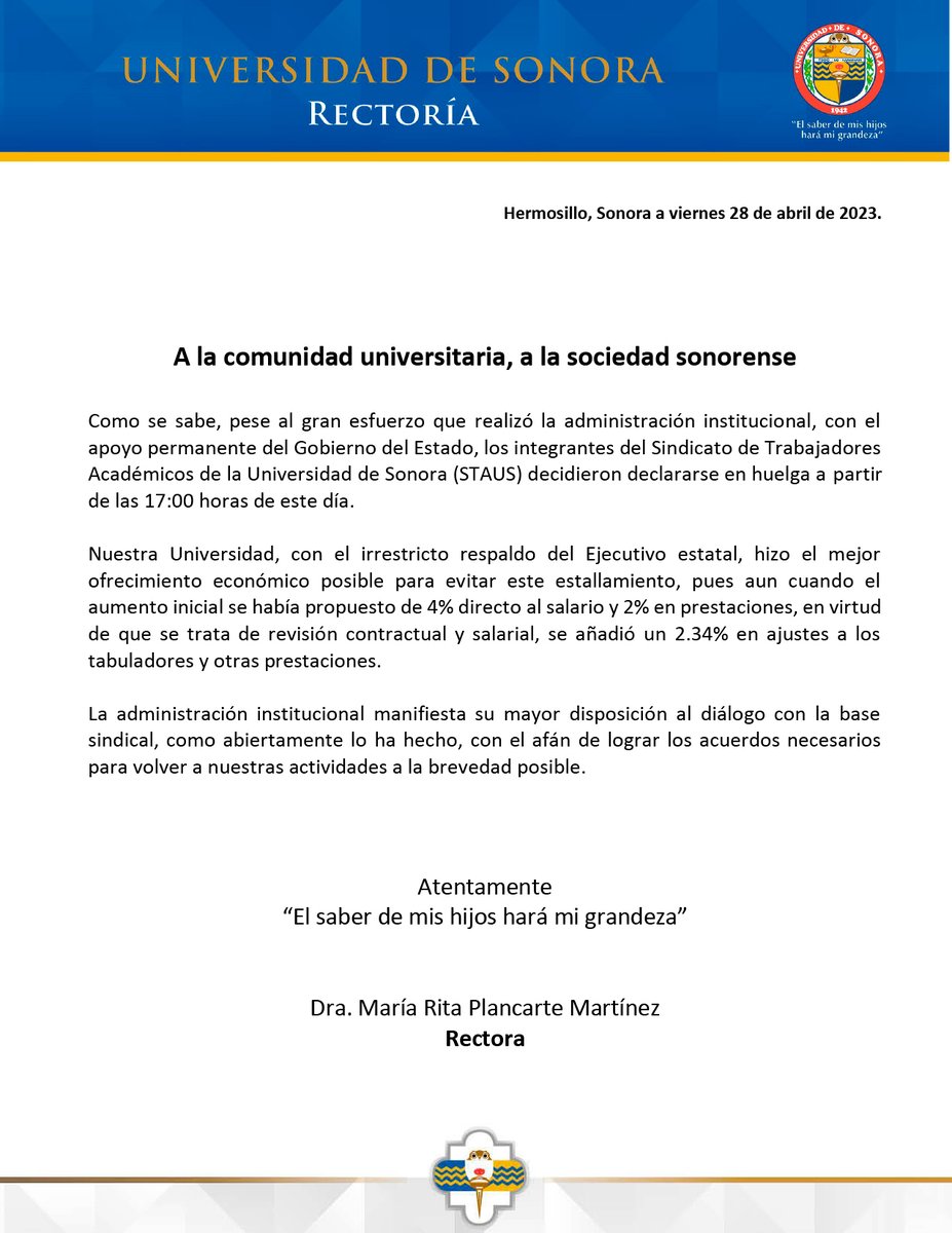 Posicionamiento Unison respecto a huelga del Staus: