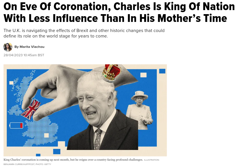 nomoremonarchs's tweet photo. Shrinkage
“[T]he prestige of the British monarchy has in fact really been the prestige associated with a particular monarch, that’s to say Elizabeth II... King Charles is inevitably going to be a much smaller figure on the world stage”. 
#MonarchyIsOutdated #CharlesIsThirdRate https://t.co/MGLlysXlWL
