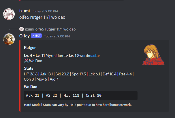 OifeyB's tweet photo. New oifey commands are finally here!
You can now compare units and equip weapons on them for all games!
Modifiers can be applied to units to change their stats, affecting calcs such as hit.
Thread 1/3 https://t.co/GaoP2retAY