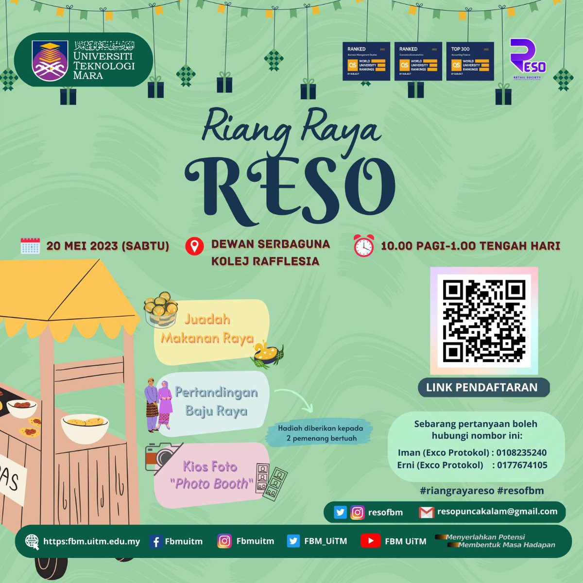 resofbm's tweet photo. Assalamualaikum w.b.t,
Salam Sejahtera,
Salam UiTM Di Hatiku,

✨ JAMUAN INDUCTION RIANG RAYA RESO ✨

📌 Tarikh     : 20 Mei 2023
📌 Masa      : 10:00 Pagi - 1:00 Tengah Hari
📌 Tempat  : Dewan Serbaguna Kolej Rafflesia
📌 Pakaian : Baju Melayu/Baju Kurung yang sopan https://t.co/cOvTUUKe96