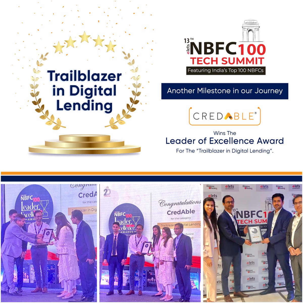🎊We are delighted to announce that CredAble has won the Leader of Excellence award for "Trailblazer in Digital Lending" at the elets NBFC 100 Tech Summit 2023. <a href="/eletsTweets/">Elets Technomedia</a> 

Think Working Capital, Think CredAble

#DigitalLending #Lendingsolutions #NBFC #FINTECH