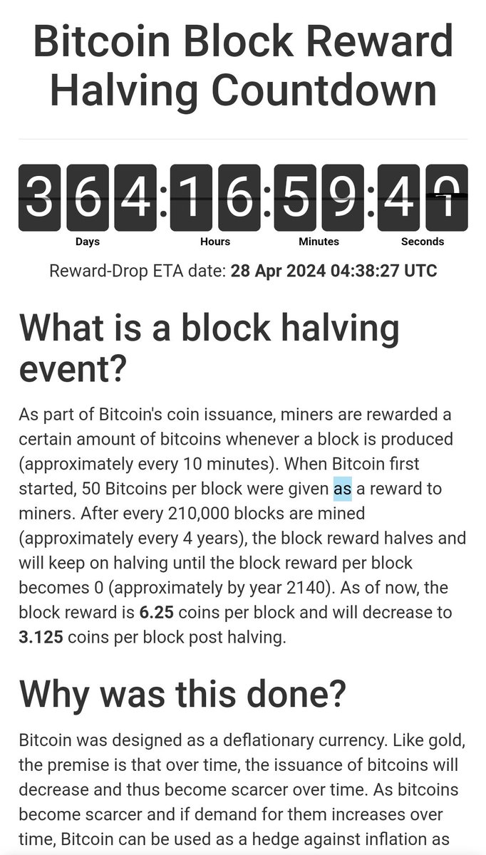 Suanlifeng1's tweet photo. Bitcoin Halving Countdown https://t.co/ZMPyQvZ5Ym