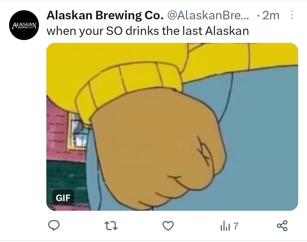 expeli_armas's tweet photo. @AlaskanBrewing what happened to your rage drinking post? Already forgot about beating your significant other? https://t.co/mzUv3A2IZX