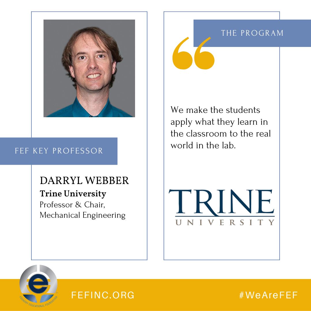 FEF_INC's tweet photo. FEF Key Professors Luis Trueba (Texas State University - @txst) and Darryl Webber (Trine University - @TrineUniversity) share how they support students in their metalcasting education.
#WeAreFEF #FutureofFoundry #TexasState #TrineUniversity #FEF #Community #Education https://t.co/umqA1goGED