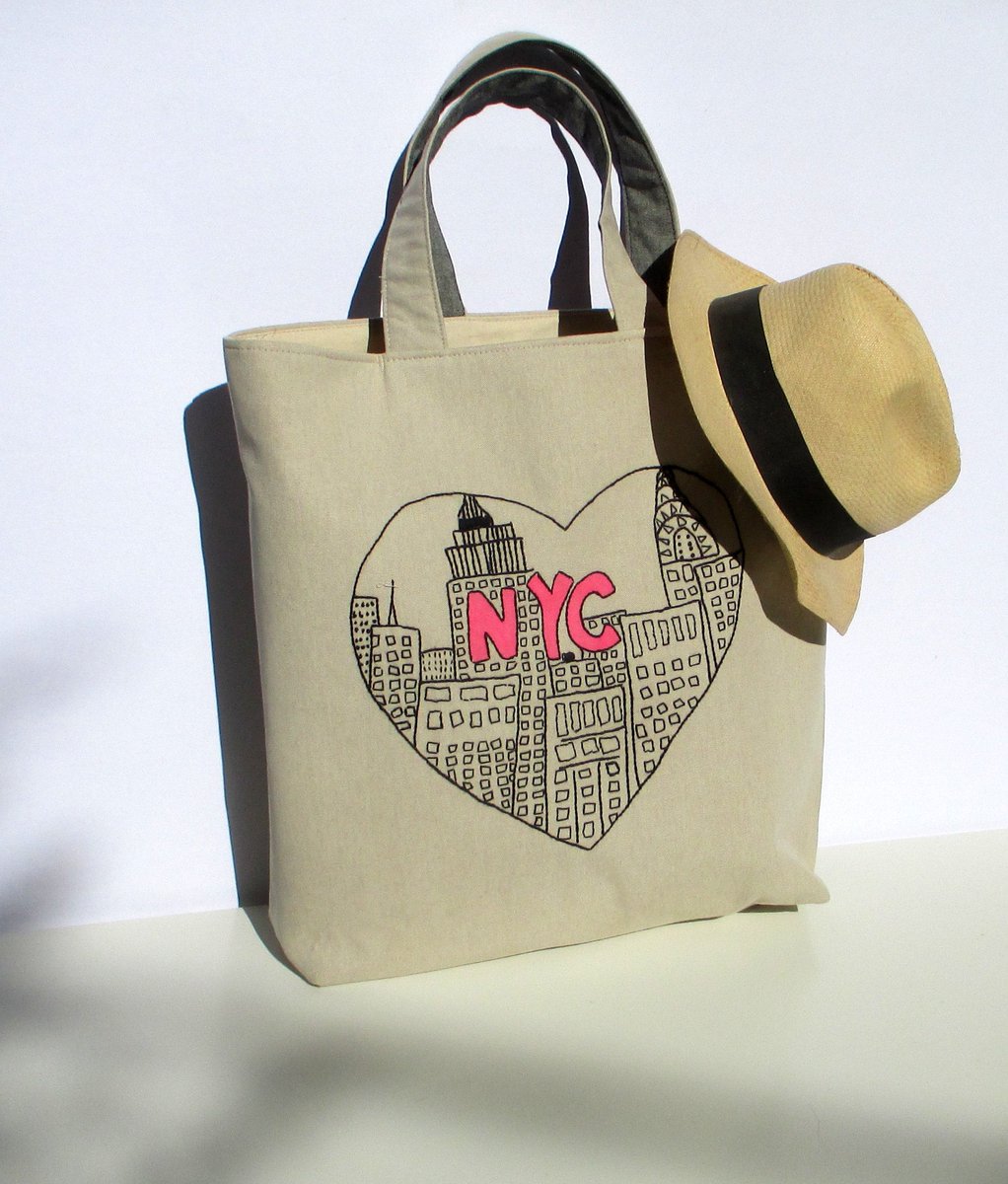 Excited to share the latest addition to my #etsy shop: Canvas tote bag hand embroidered depicting New York, handmade, unique, ooak, ready to ship. shoppers bag etsy.me/40MuuIb #black #pink #backtoschool #easter #canvastotebag #casualtotebag #oversizedtotebag #e