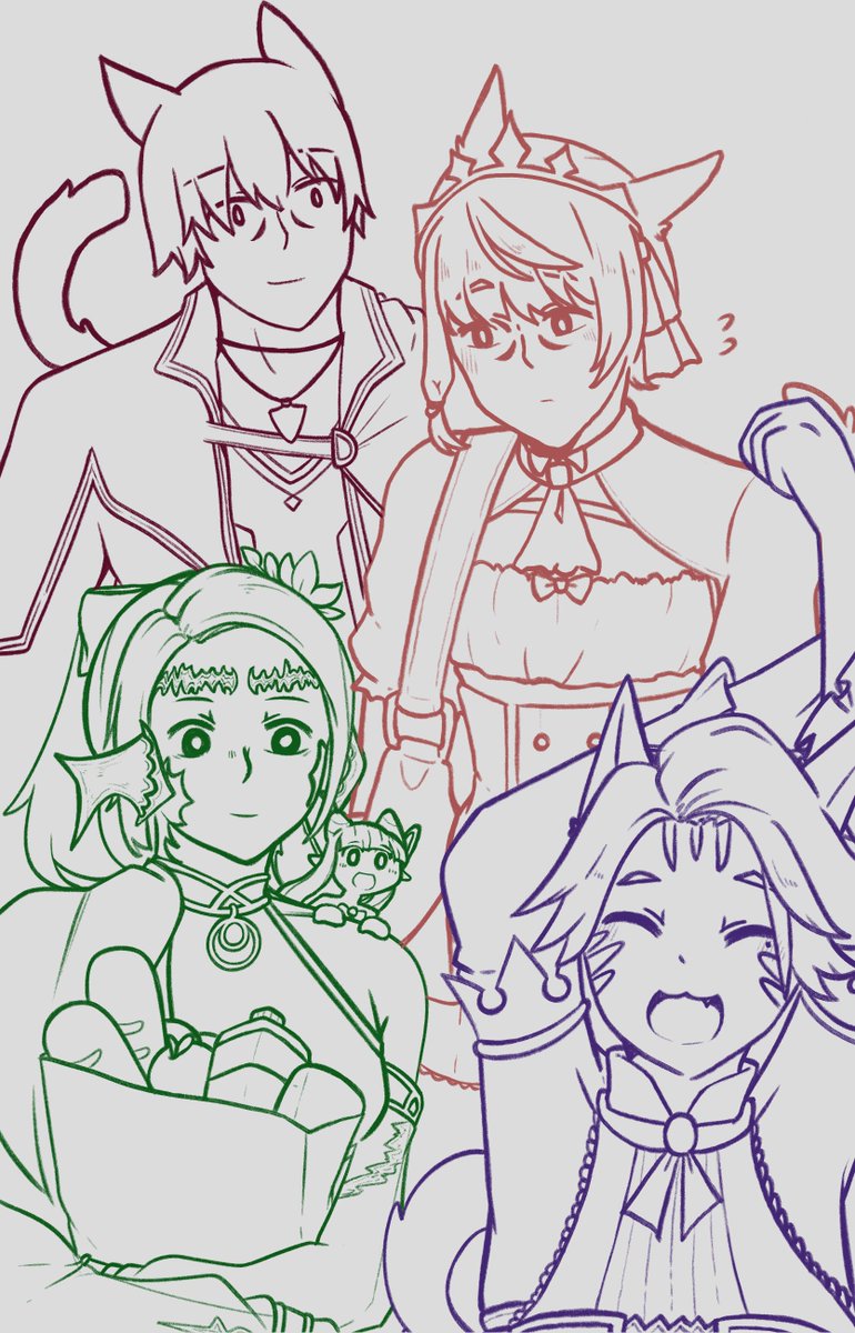 MTMochiDraws's tweet photo. quick doodle of some static members and my catboy as the gourmet guild (insert obligatory fuck crumchy roll here) https://t.co/LATtgP5UWi