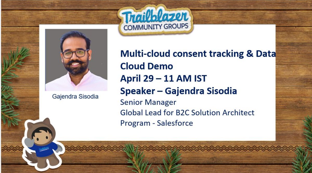 Trivandrum Salesforce Developer Group (@trivandrumsfdug) on Twitter photo Session will start in 30 minutes.
Please join us with <a href="/gaj_sisodia/">Gaj Sisodia</a> for the second session.
This is an online event. <a href="/MeeraNairTVM/">Meera R Nair</a> <a href="/Smitha_Nambisan/">Smitha Nambisan</a> <a href="/ParvathyPrabha2/">Parvathy Prabhash</a> <a href="/ranjini_j/">Ranjini Janardhanan</a>
Date : 29th Apr, 11 am IST
RSVP :
trailblazercommunitygroups.com/events/details… Session will start in 30 minutes.
Please join us with <a href="/gaj_sisodia/">Gaj Sisodia</a> for the second session.
This is an online event. <a href="/MeeraNairTVM/">Meera R Nair</a> <a href="/Smitha_Nambisan/">Smitha Nambisan</a> <a href="/ParvathyPrabha2/">Parvathy Prabhash</a> <a href="/ranjini_j/">Ranjini Janardhanan</a>
Date : 29th Apr, 11 am IST
RSVP :
trailblazercommunitygroups.com/events/details…