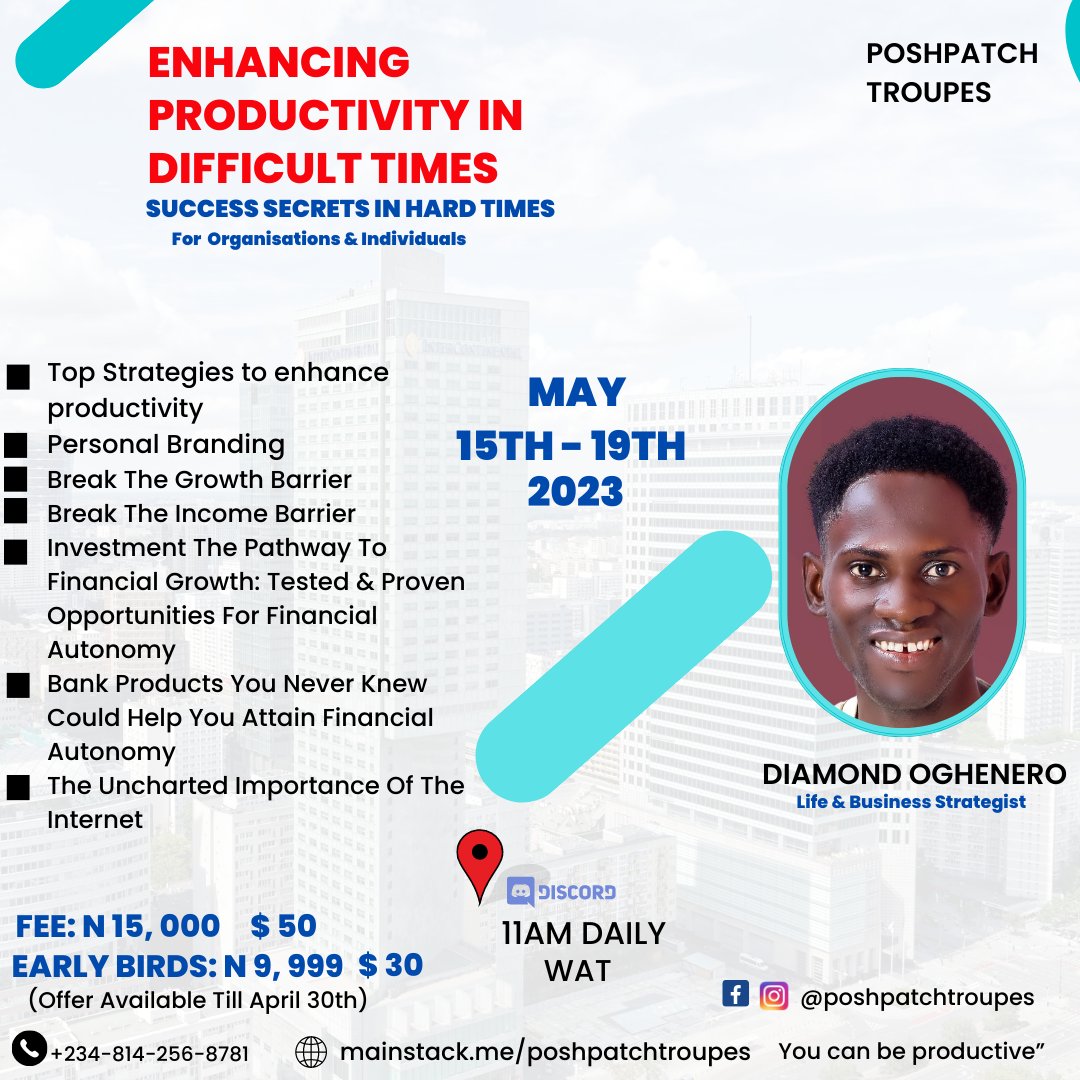 Nerotheenhancer's tweet photo. HOW TO ENHANCE PRODUCTIVITY AS AN INDIVIDUAL OR ORGANISATION
Learn more on https://t.co/IPS10wXe6b  

#poshpatchtroupes #economicgrowth #personaldevelopment #productivity #SMEs #Entrepreneur #smallbusinessowners #businesssuccess #Sales #enhancingproductivityindifficulttimes https://t.co/6RZYr74PyK
