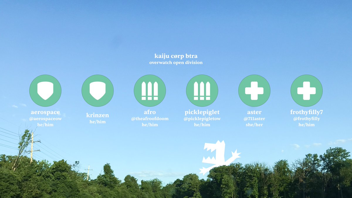 a new monster emerges from the shadows...

introducing kaiju corp btra:
🛡️ @AerospaceOW / krinzen
🔫<a href="/TheAfroOfDoom/">Afro</a> / <a href="/PicklePigletOW/">PicklePigletOW</a> 
🩹<a href="/711aster/">disaster</a> / <a href="/FrothyFilly/">FrothyFilly7</a> 

cheer them on as they debut tonight in open division!
👩‍🚀