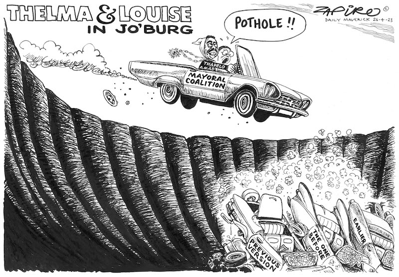 zapiro's tweet photo. Zapiro cartoon @dailymaverick  (27 April 2023) on With a Bang @CityofJoburgZA  - https://t.co/COPQ8wV1da https://t.co/htSenJCmT7