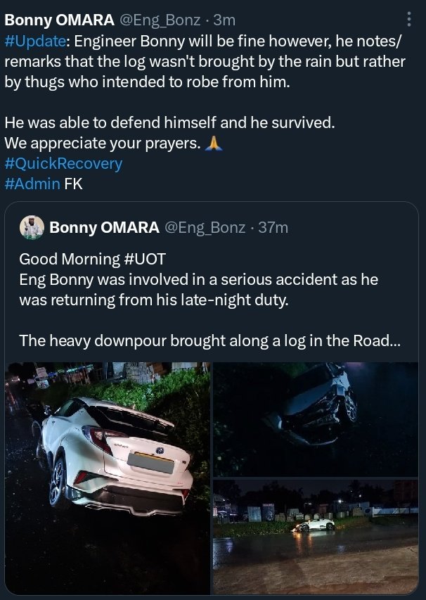 kat_festo's tweet image. The Lead Engineer in the development of Uganda's first Satellite🛰️ #Pearlafricasat_1 @Eng_Bonz last night survived thugs who intended to robe from him.

He was able to defend himself and he is currently receiving medication.
#QuickRecovery