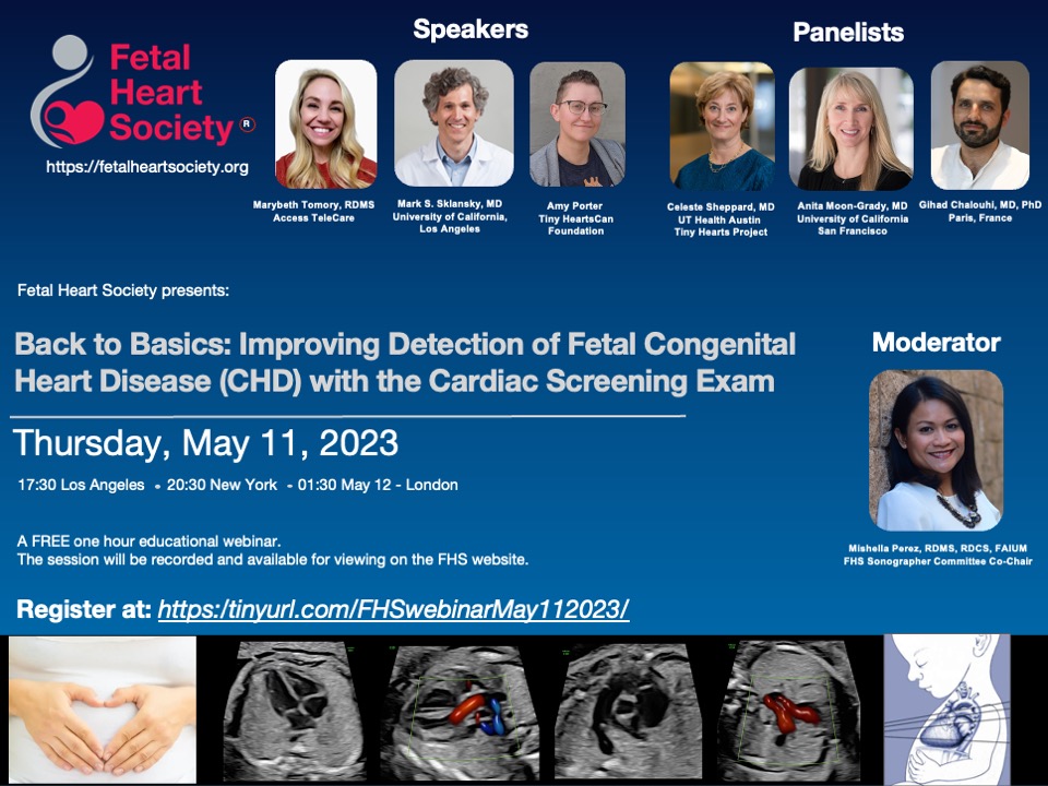 FetalHeartSoc's tweet photo. You’re invited!  

Join us for our next free webinar: 
🗣️"Back to Basics: Improving Detection of Fetal Congenital Heart Disease (CHD) with the Cardiac Screening Exam”  

📅 May 11, 2023 
⏰ 8:30 pm ET

Register now: 
https://t.co/etUXeRb78s https://t.co/2wMo10pOI6